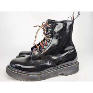 Dr. Martens 1460 AirWair Rainbow Black Patent Leather Boots Women's Sz 7 Men 6